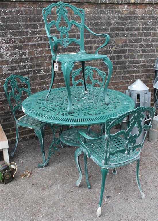 Circular metal garden table & 4 chairs